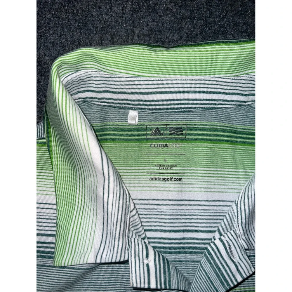 Adidas Golf Climalite Polo Shirt Mens Large Green White Striped Short Sleeve